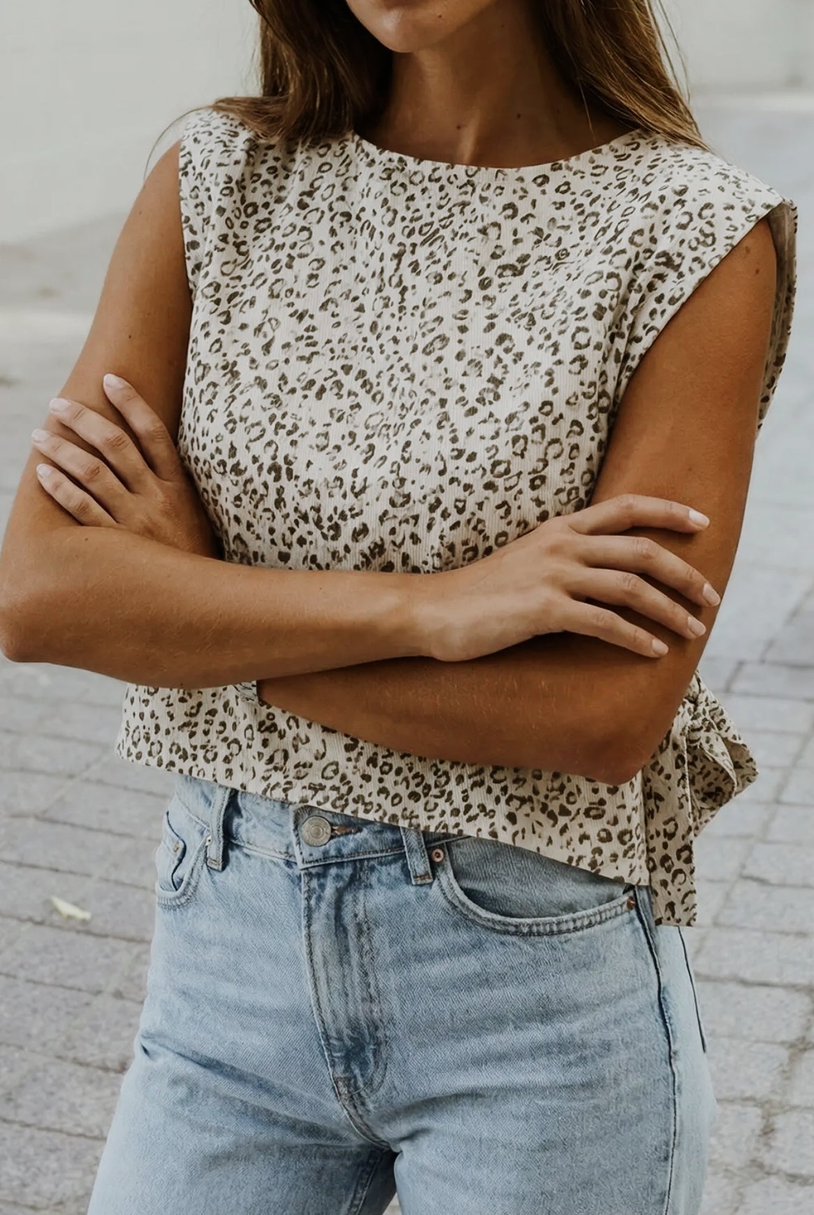 Leopard Print Knot Side Twill Vest