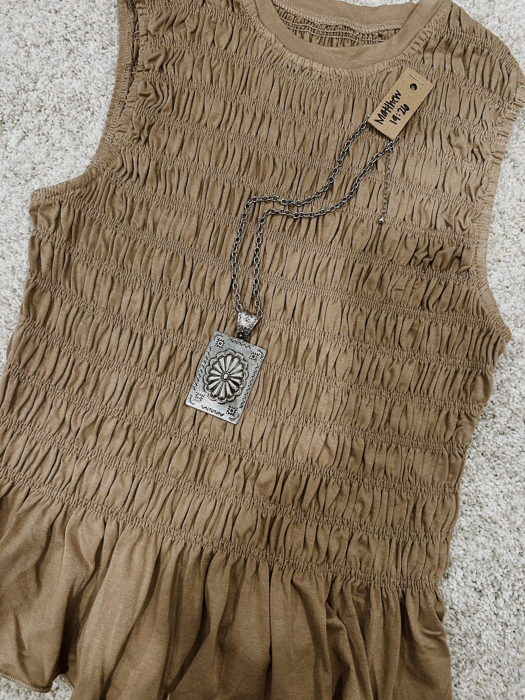 Scrunched Peplum Tank - Tan