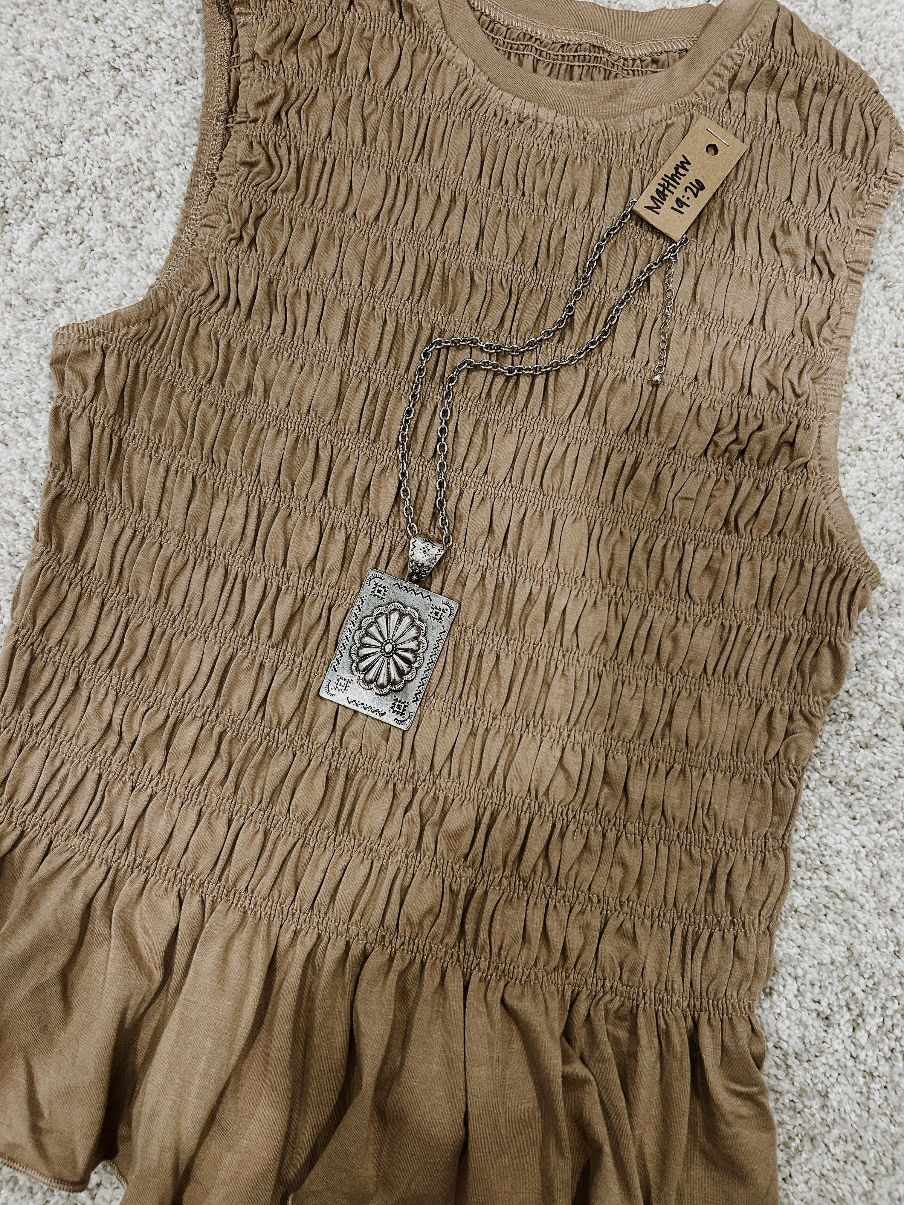 Scrunched Peplum Tank - Tan