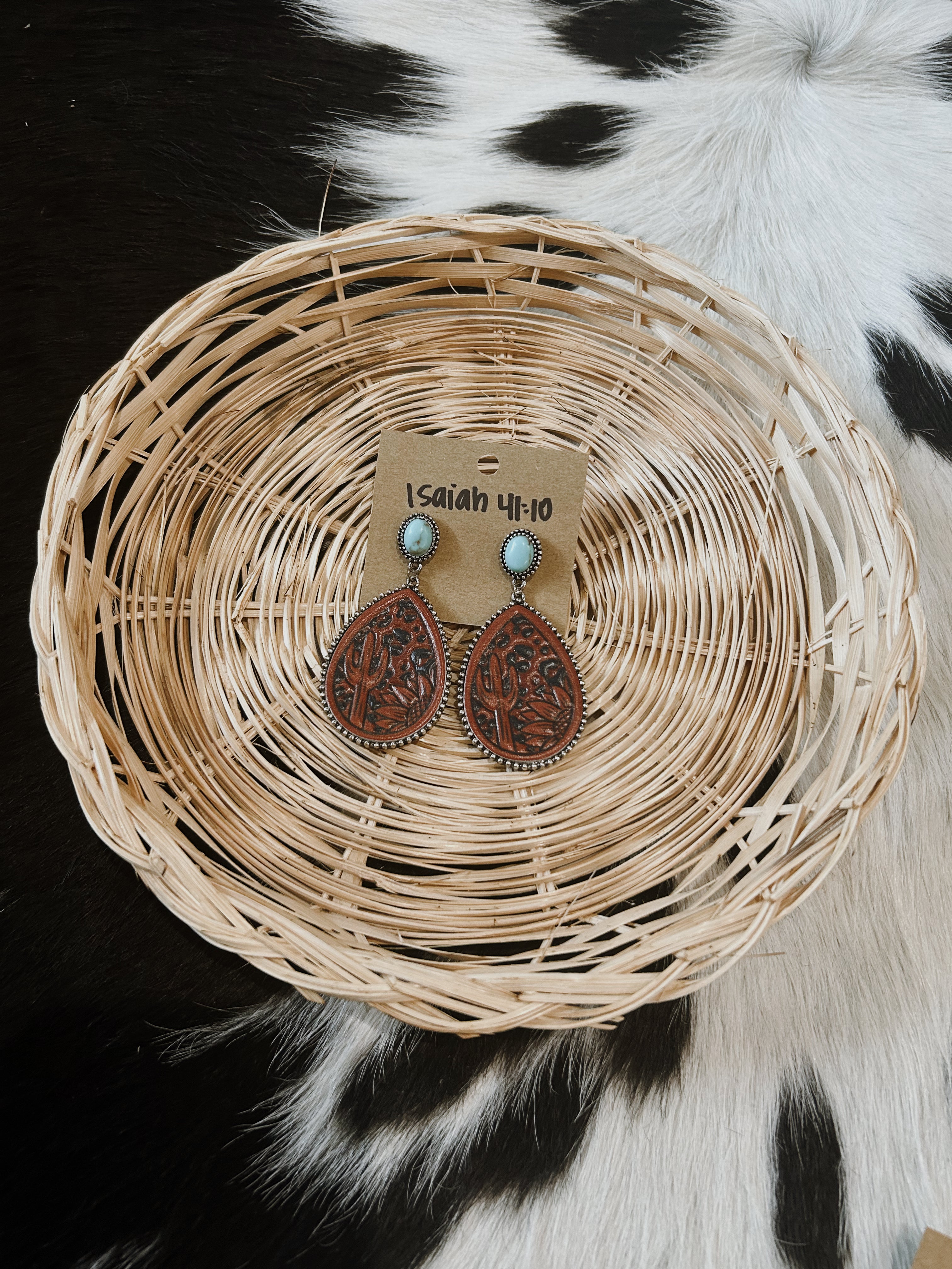 Turquoise and Tooled Drop Earrings