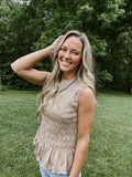 Scrunched Peplum Tank - Tan