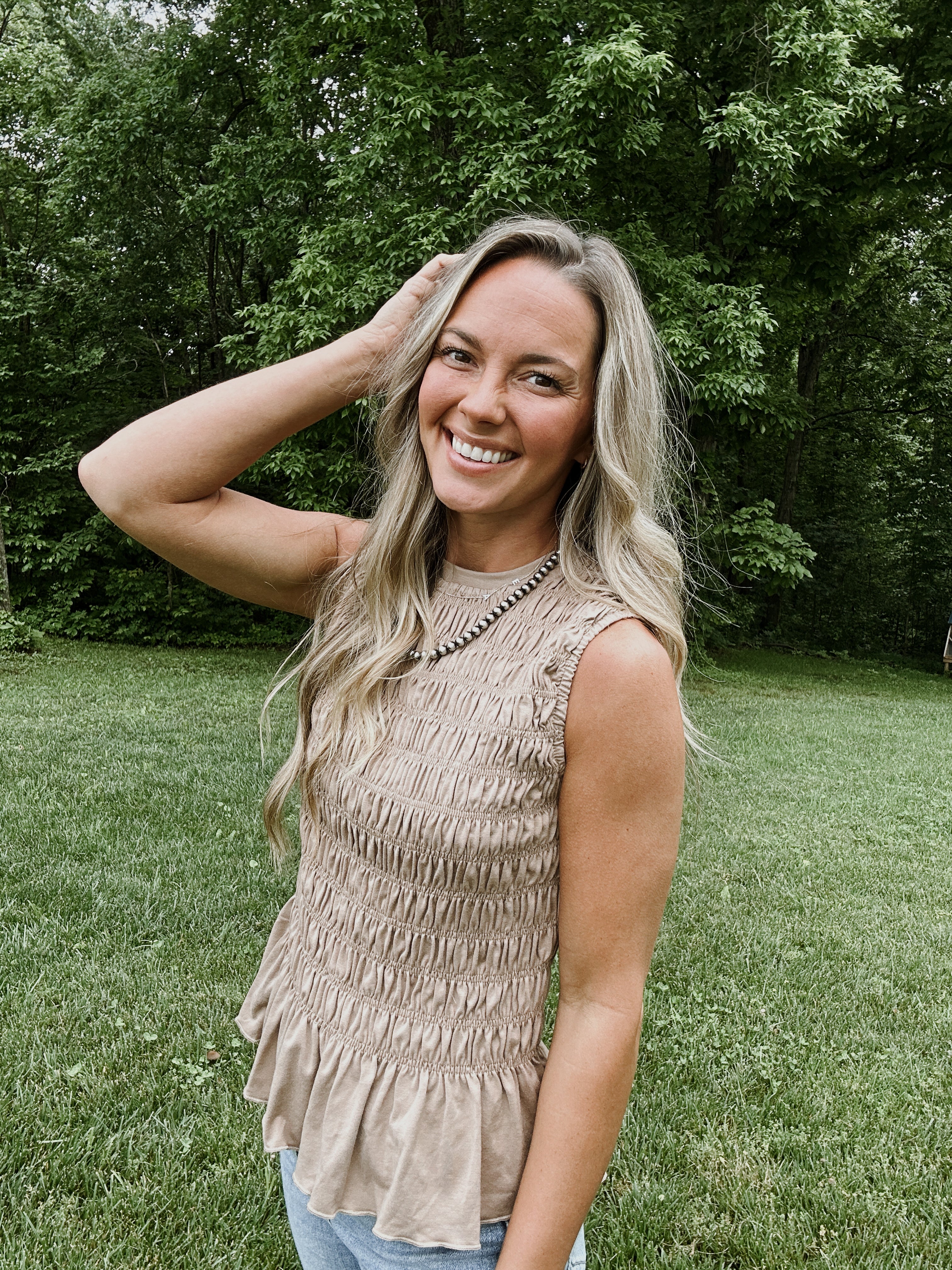 Scrunched Peplum Tank - Tan