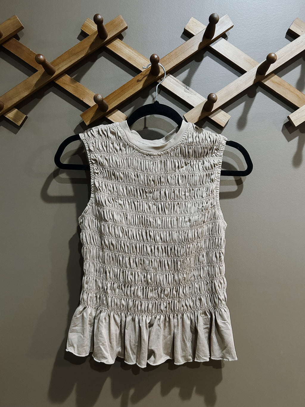 Scrunched Peplum Tank - Tan