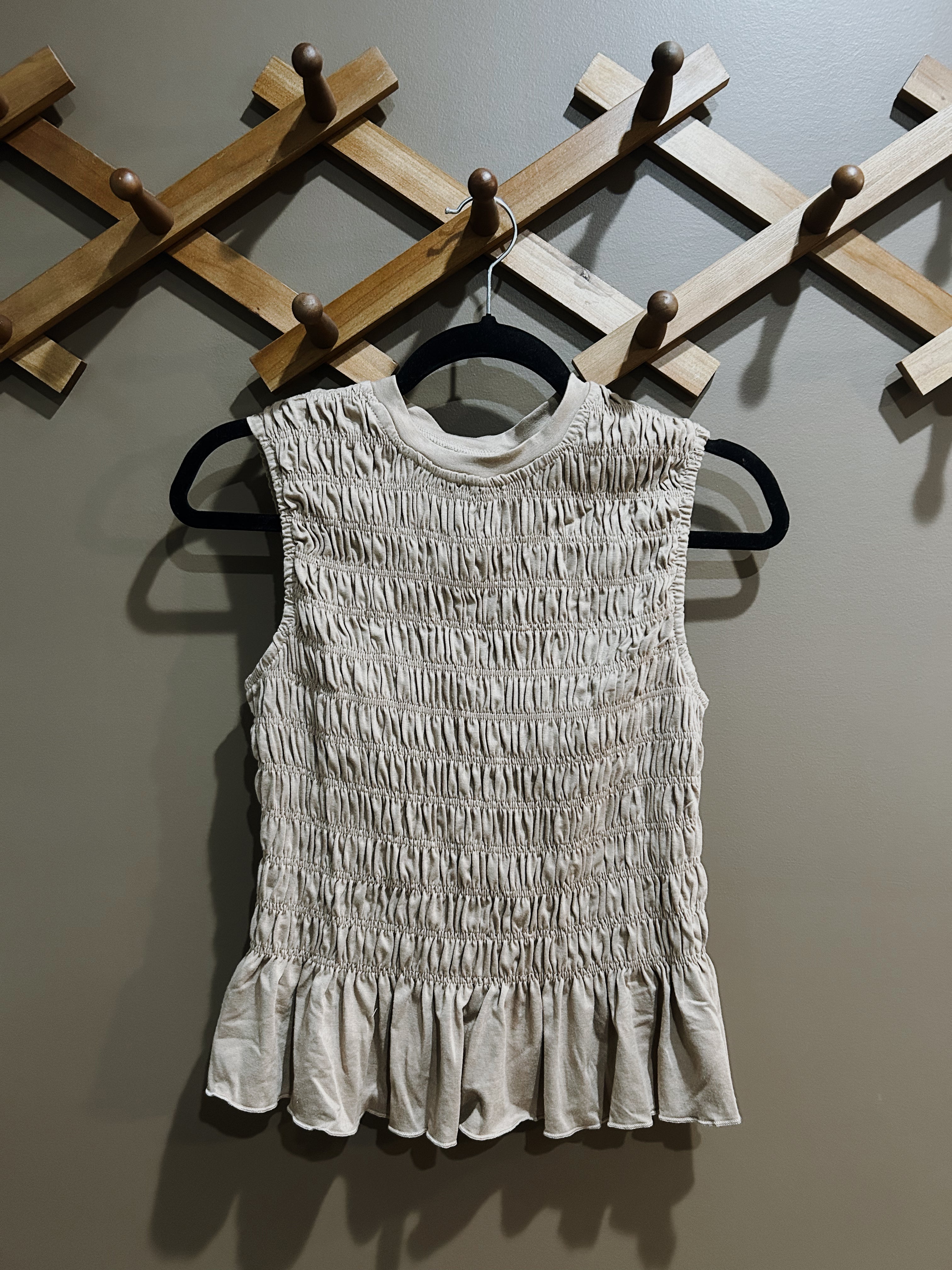 Scrunched Peplum Tank - Tan