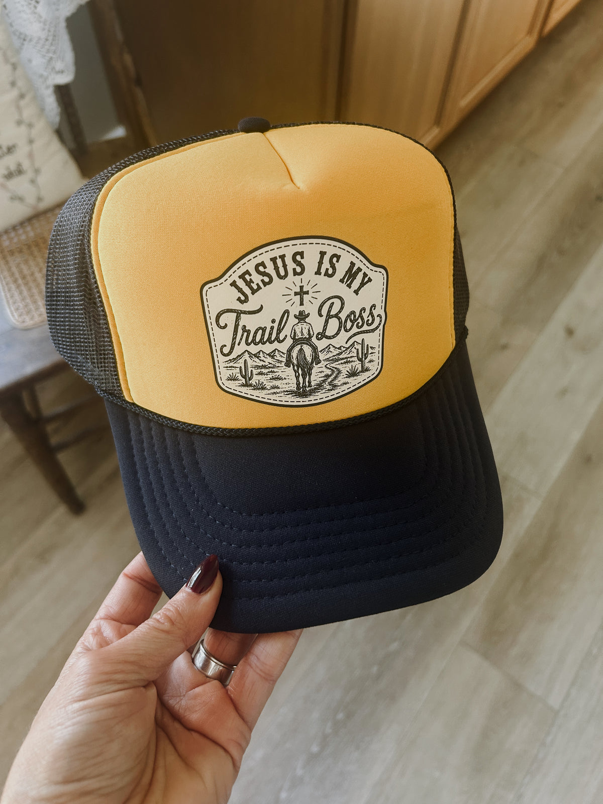 Jesus Is My Trail Boss Trucker Hat