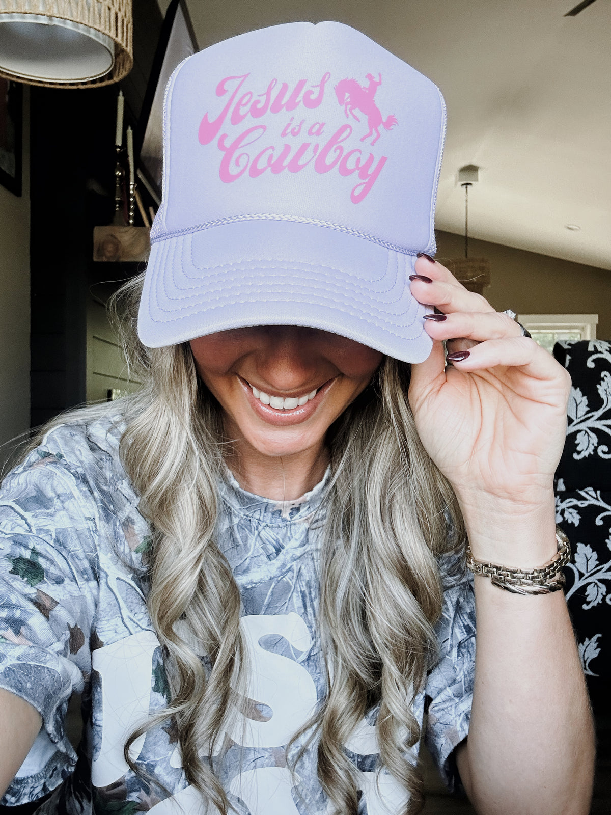 Jesus is a Cowboy Trucker Hat - Lavender