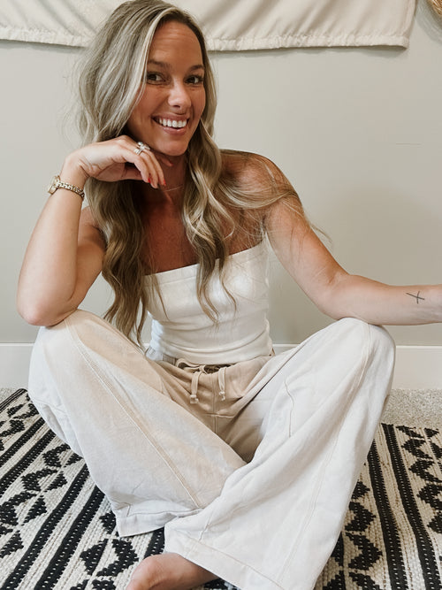 Cream Mineral Wash Pants